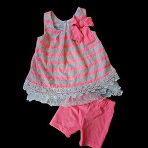 * IRIS & IVY Pink Lace Trim Sparkly Bike Short Set Girls Size 12 months